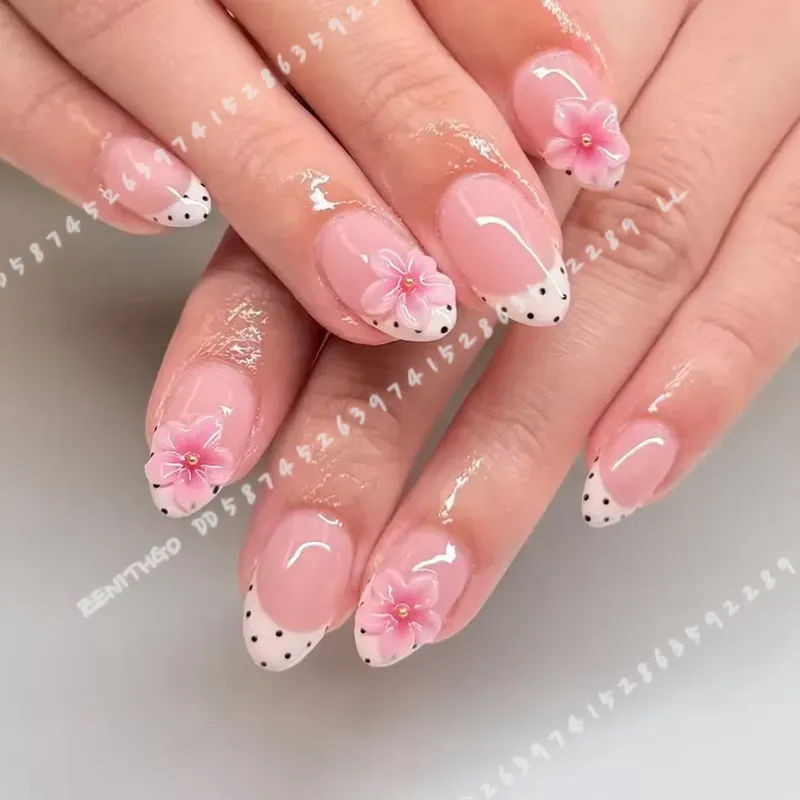 Pressed Flower Art - 24pcs Short Oval 3D Gel Nail