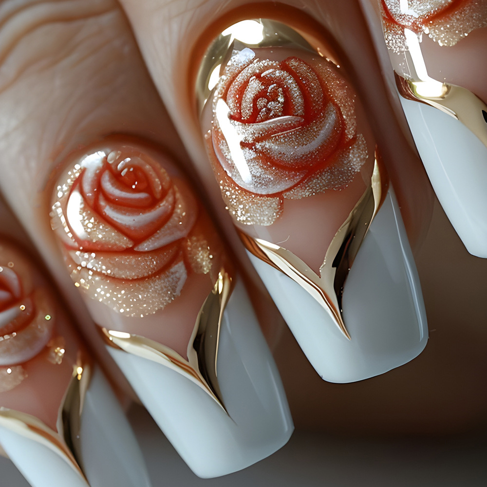Pressed Flower Art - White French Tip Press on Nails