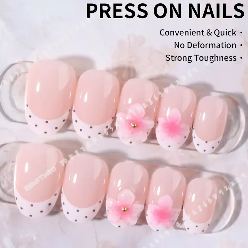 24pcs Short Oval 3D Gel Nail T - Pressed Flower Art 评论和价格