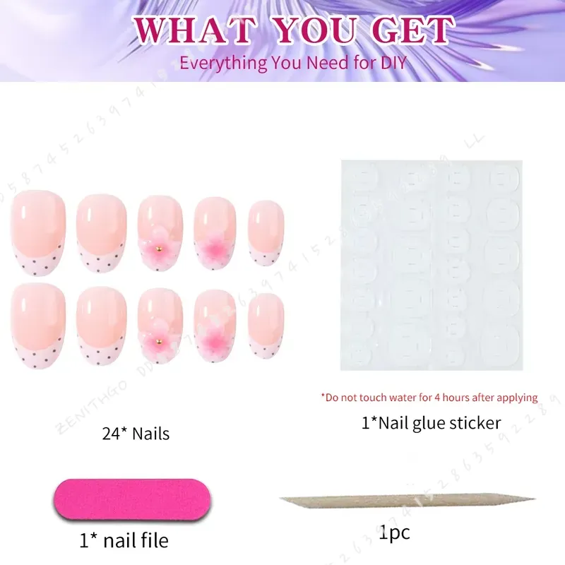 24pcs Short Oval 3D Gel Nail T - Pressed Flower Art 评论和价格