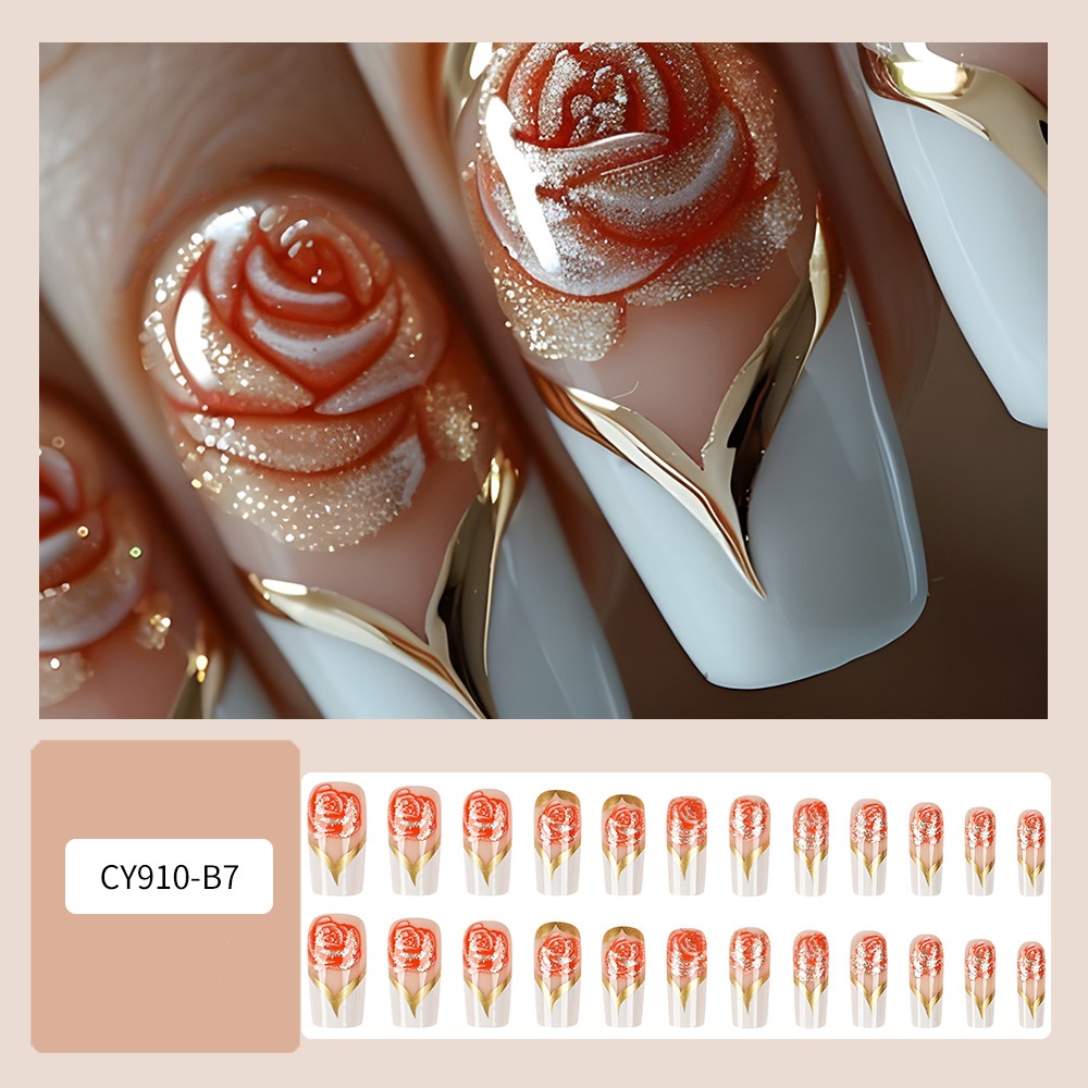 White French Tip Press on Nail - Pressed Flower Art 评论和价格