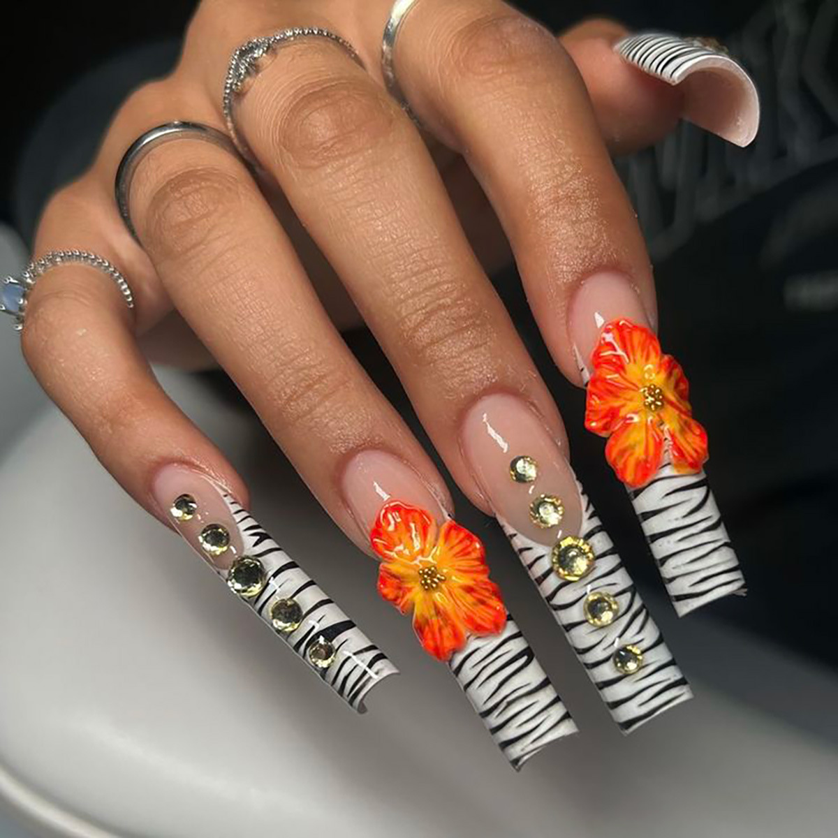 24pcs Flower Press on Nails Ar - Pressed Flower Art 评论和价格